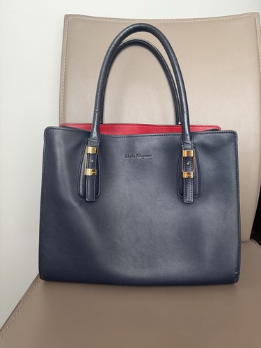 Ferragamo navy leather handbag - navy,
